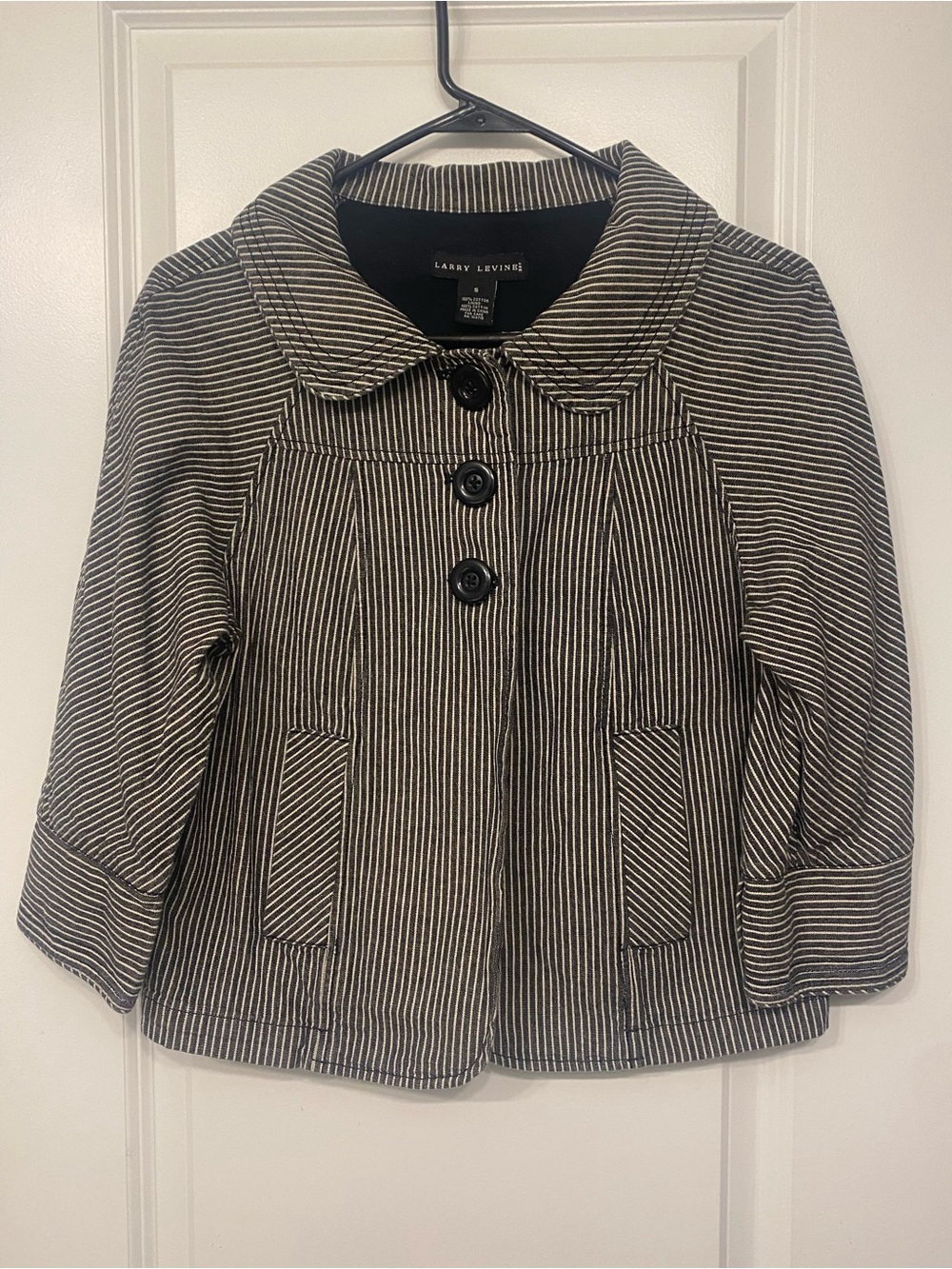 Larry Levine Black & White Striped Short Jacket Size S 100% Cotton